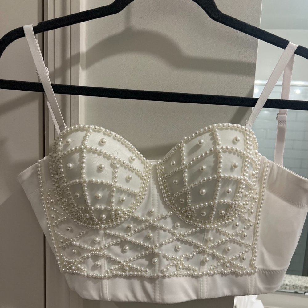 White Pearl Bustier Top